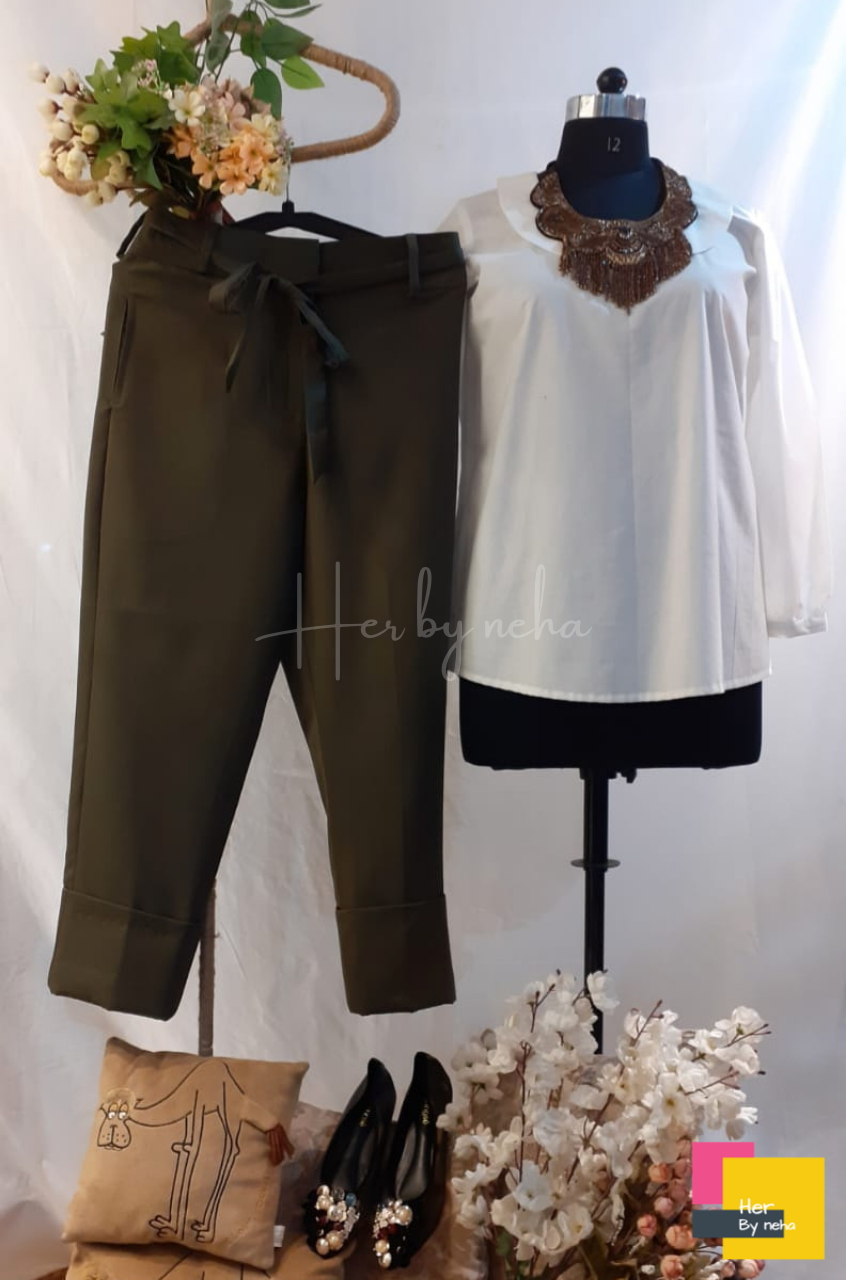 Olive green high-waist trousers